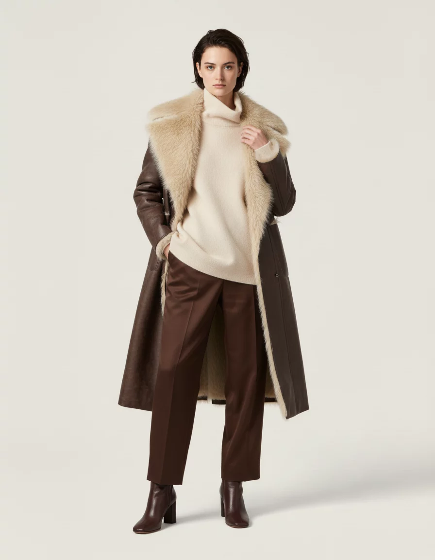 Cappotto lungo donna in eco-shearling