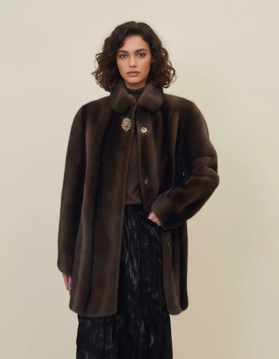 Cappotto in pelliccia da donna invernale, elegante e caldo